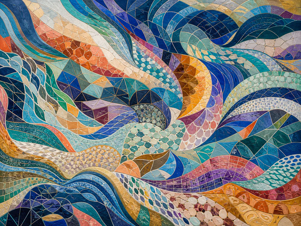 Prismatic Geometric Tide, an illustrated abstract worlds jigsaw puzzle scene