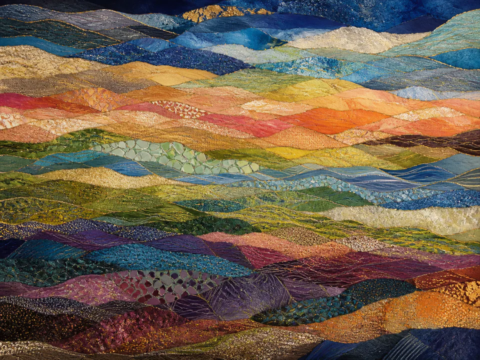 Prismatic Layered Horizon, an illustrated abstract worlds jigsaw puzzle scene