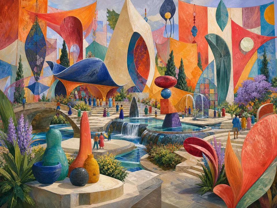 Kaleidoscopic Shape Festival, an illustrated abstract worlds jigsaw puzzle scene