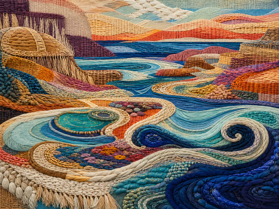 Woven Geometric Tide, an illustrated abstract worlds jigsaw puzzle scene