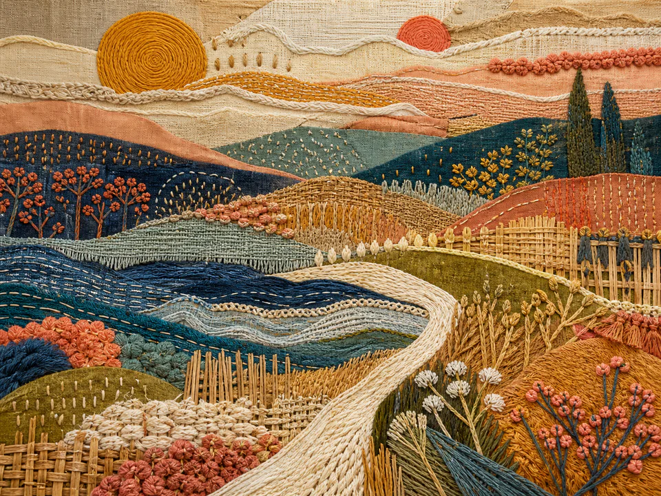 Woven Layered Horizon, an illustrated abstract worlds jigsaw puzzle scene