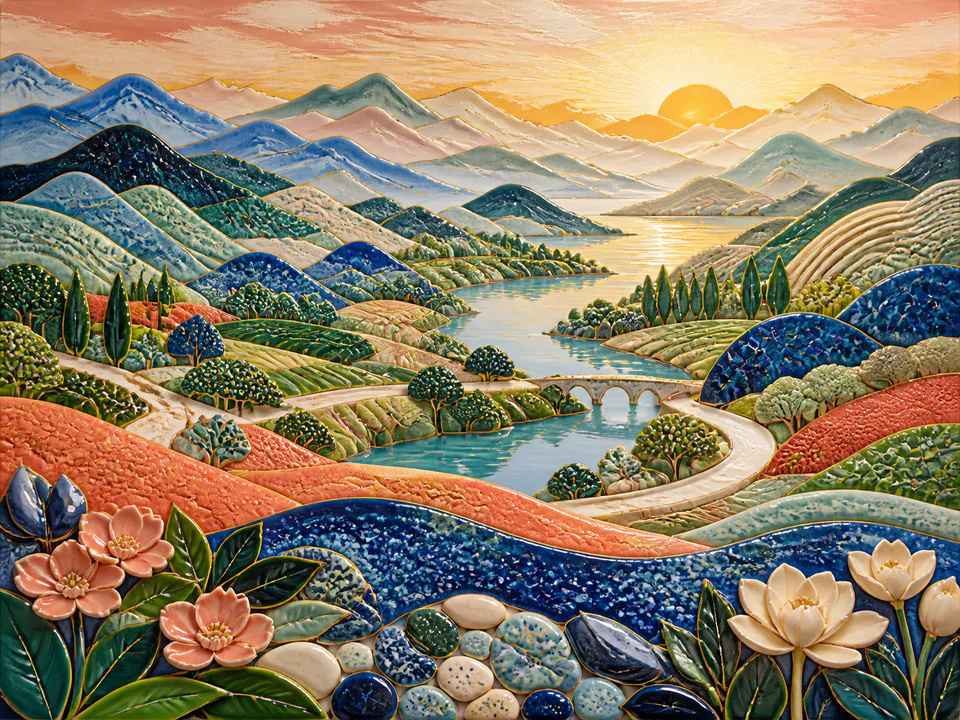 Ceramic Layered Horizon, an illustrated abstract worlds jigsaw puzzle scene