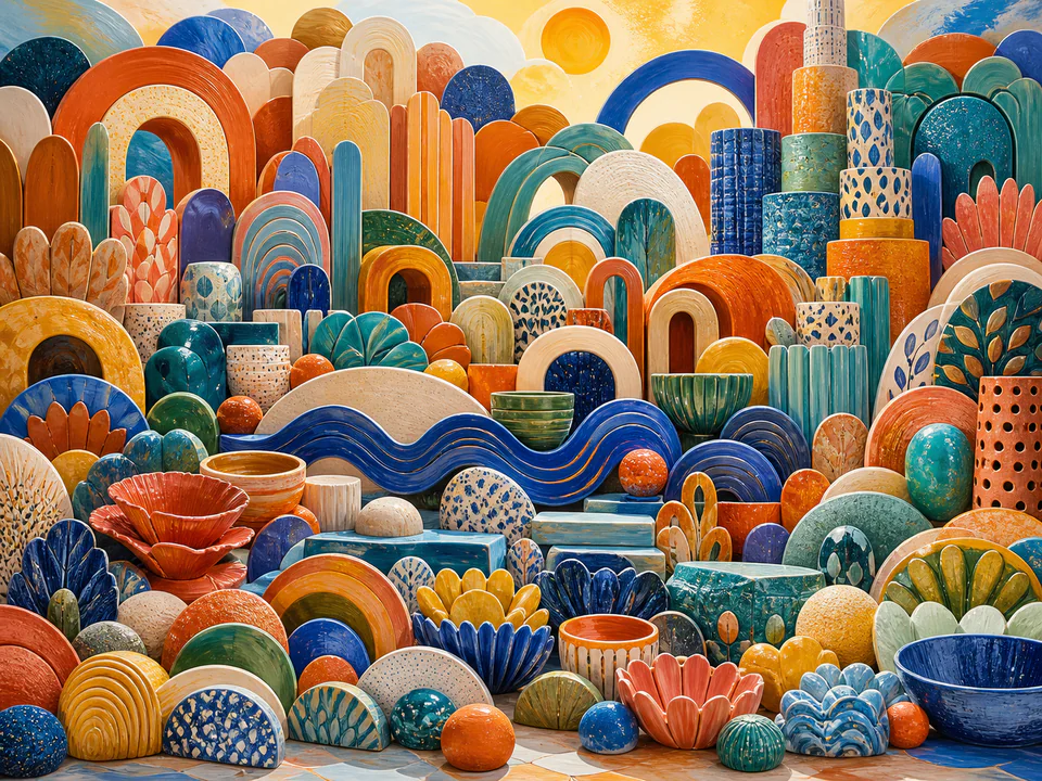 Ceramic Shape Festival, an illustrated abstract worlds jigsaw puzzle scene