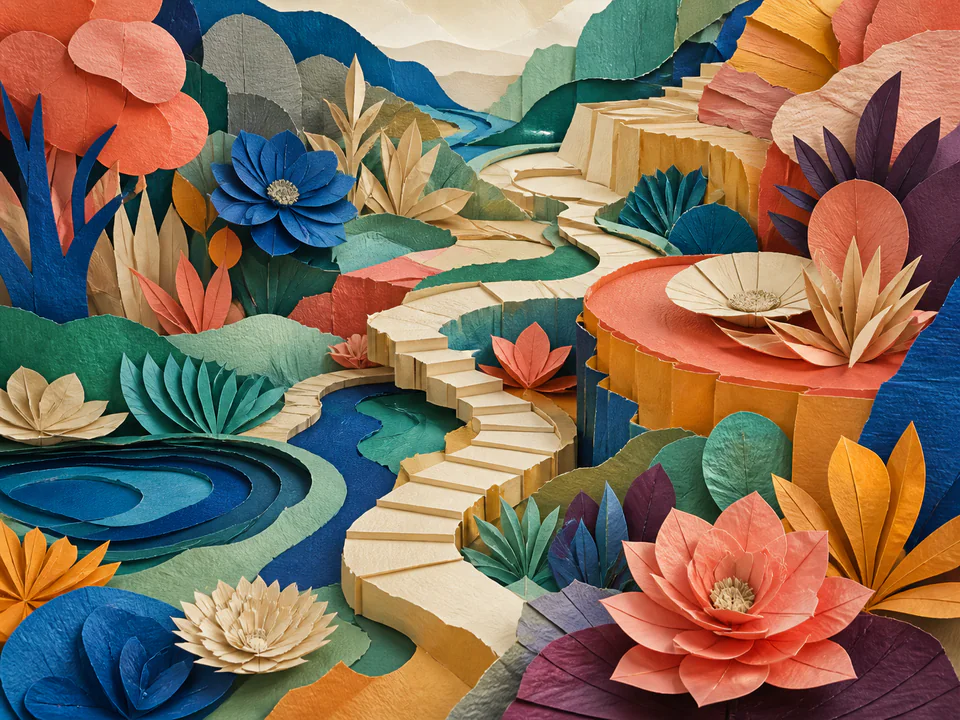 Paper Colour Garden, an illustrated abstract worlds jigsaw puzzle scene