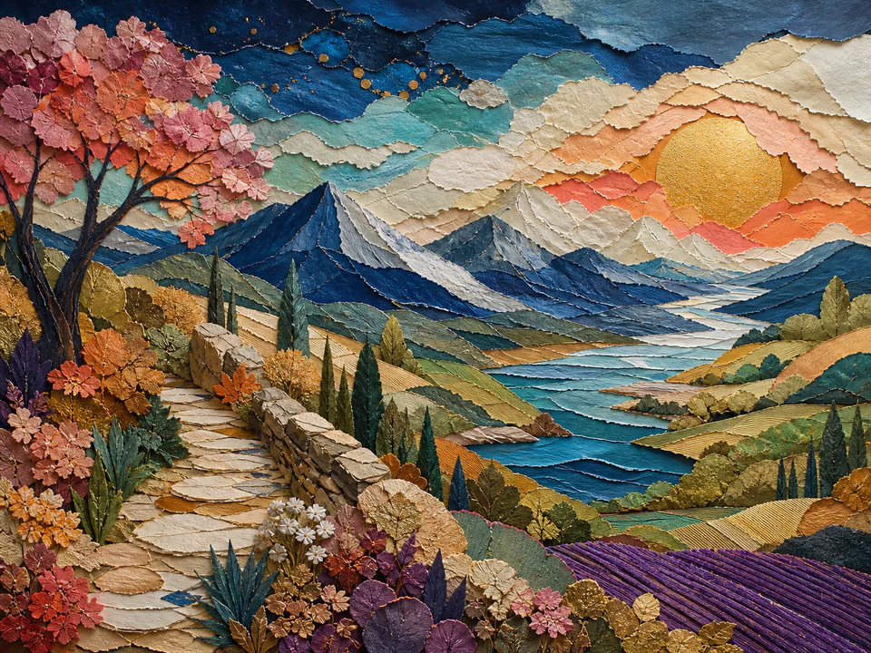 Paper Layered Horizon, an illustrated abstract worlds jigsaw puzzle scene