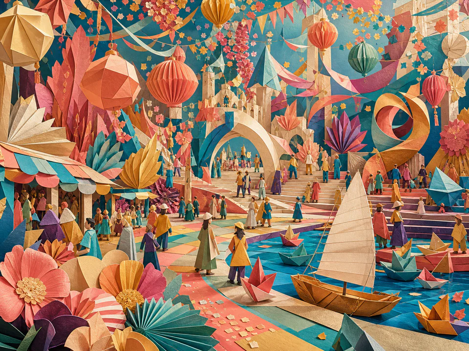 Paper Shape Festival, an illustrated abstract worlds jigsaw puzzle scene