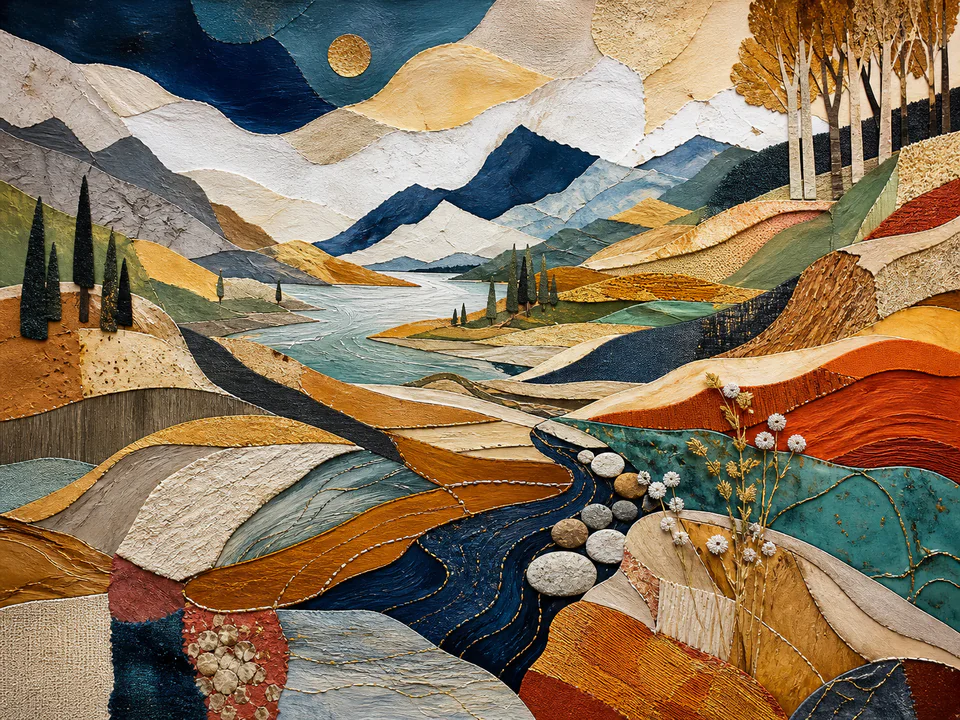 Paper Textile Landscape, an illustrated abstract worlds jigsaw puzzle scene