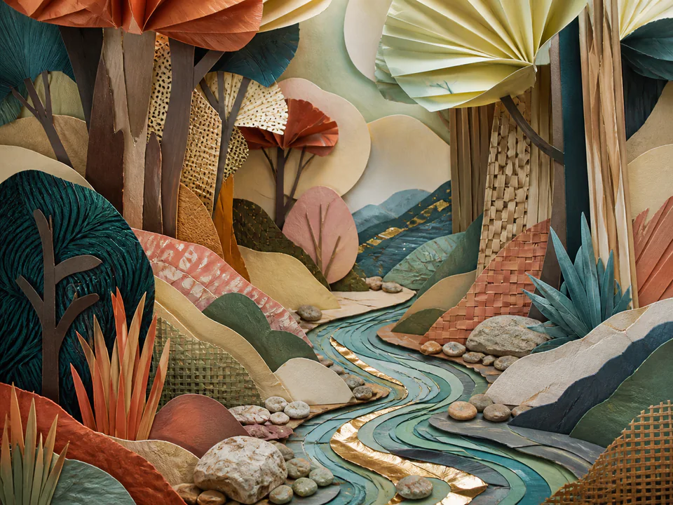 Paper Paper Forest, an illustrated abstract worlds jigsaw puzzle scene