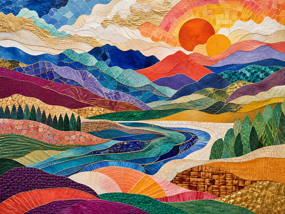 Mosaic Layered Horizon, an illustrated abstract worlds jigsaw puzzle scene
