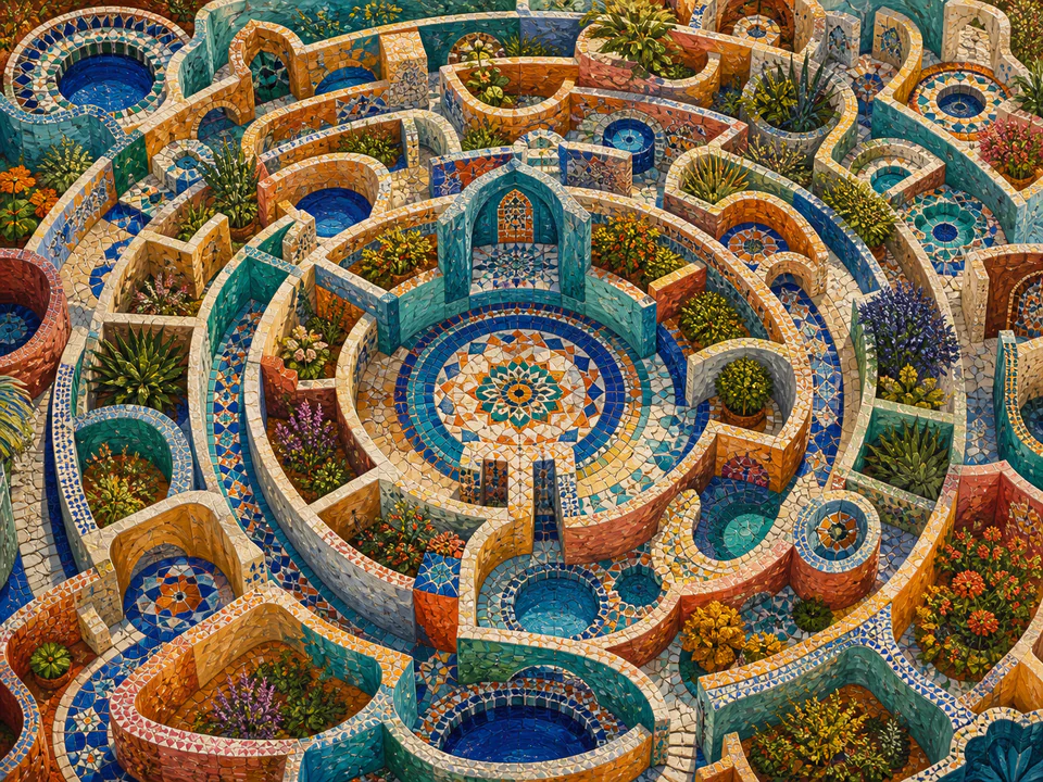 Mosaic Painted Labyrinth, an illustrated abstract worlds jigsaw puzzle scene