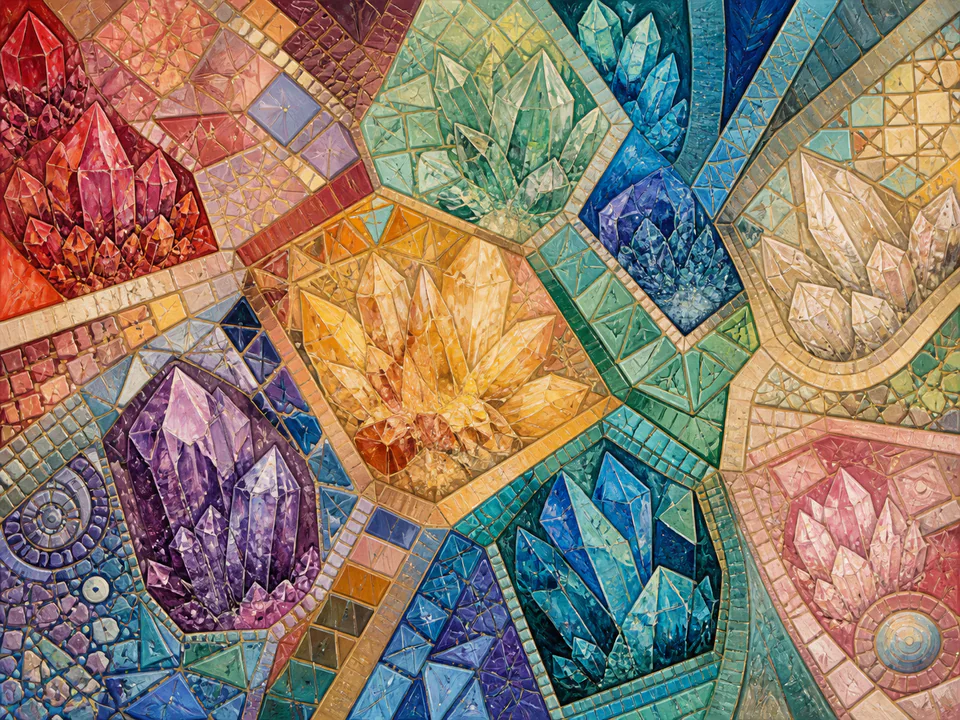 Mosaic Crystal Grid, an illustrated abstract worlds jigsaw puzzle scene