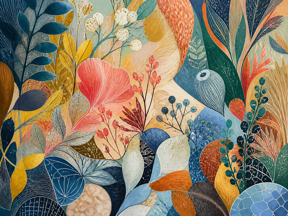 Botanical Colour Garden, an illustrated abstract worlds jigsaw puzzle scene