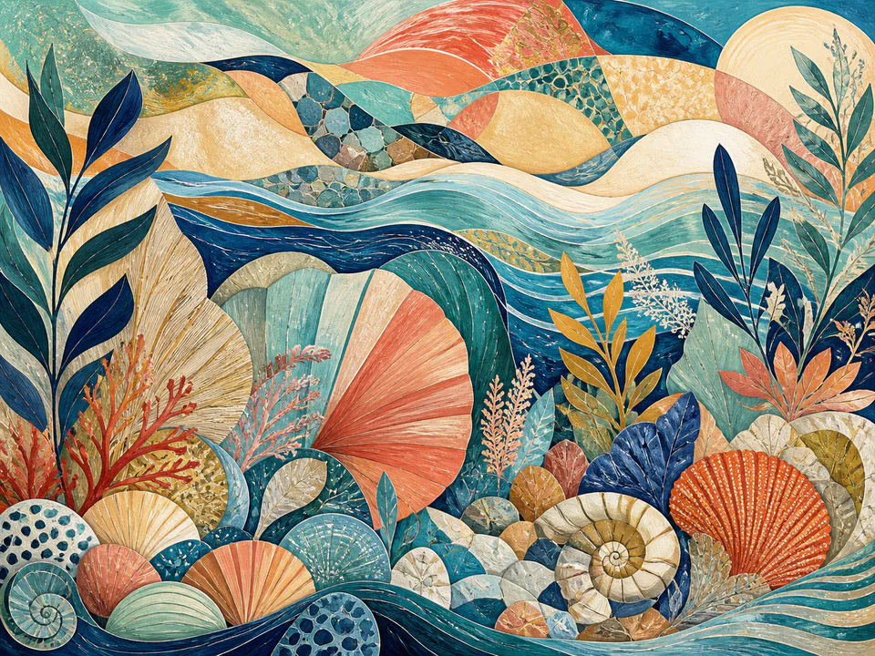 Botanical Geometric Tide, an illustrated abstract worlds jigsaw puzzle scene