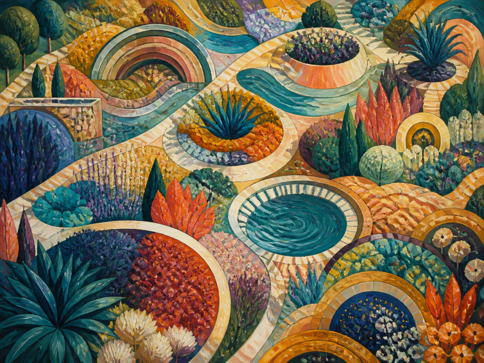 Rhythmic Colour Garden, an illustrated abstract worlds jigsaw puzzle scene