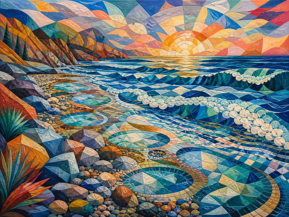 Rhythmic Geometric Tide, an illustrated abstract worlds jigsaw puzzle scene