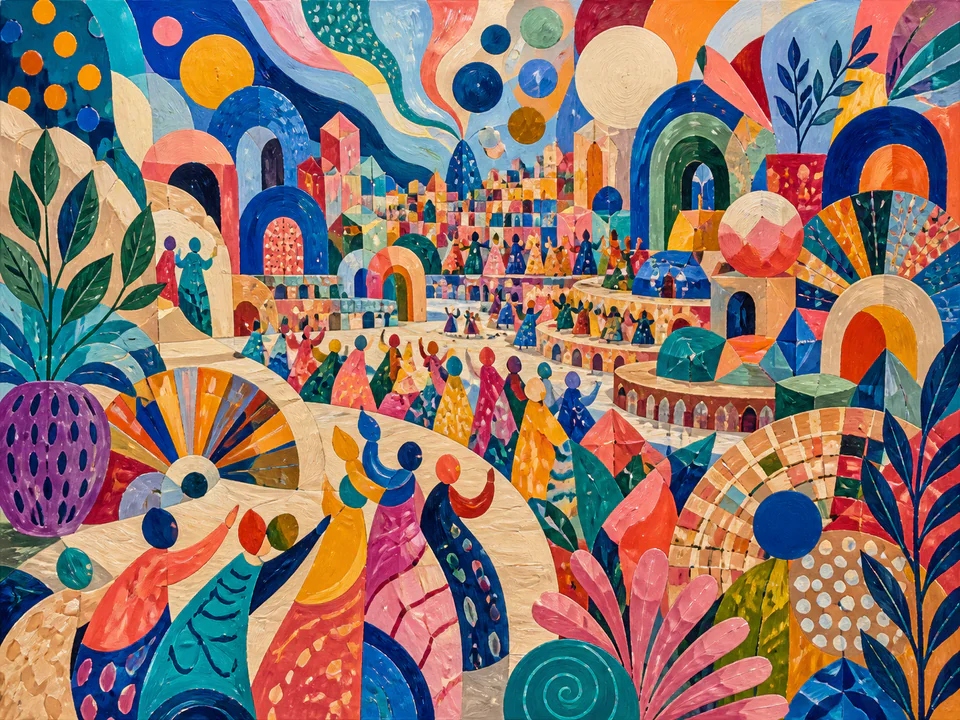 Rhythmic Shape Festival, an illustrated abstract worlds jigsaw puzzle scene