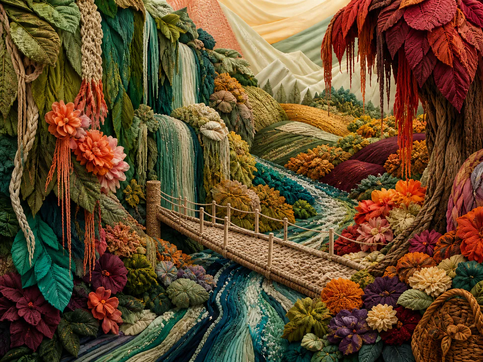 Rhythmic Textile Landscape, an illustrated abstract worlds jigsaw puzzle scene