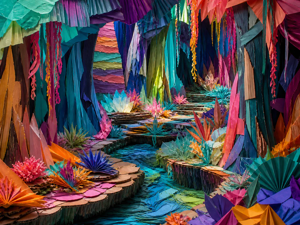 Rhythmic Paper Forest, an illustrated abstract worlds jigsaw puzzle scene