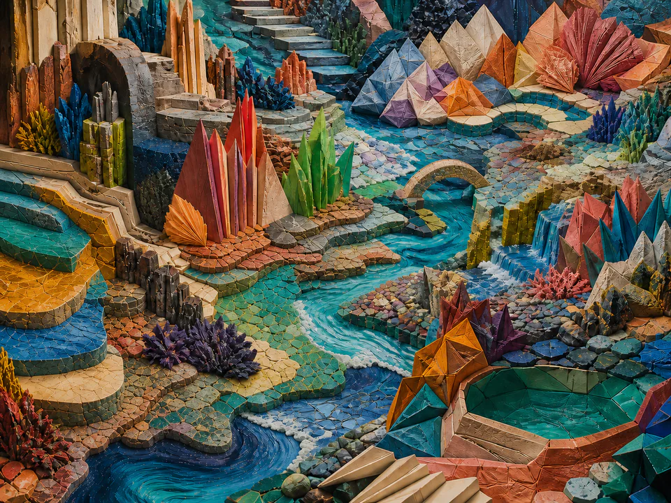Neon Geometric Tide, an illustrated abstract worlds jigsaw puzzle scene