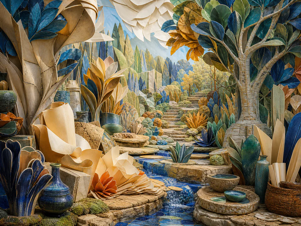 Neon Paper Forest, an illustrated abstract worlds jigsaw puzzle scene