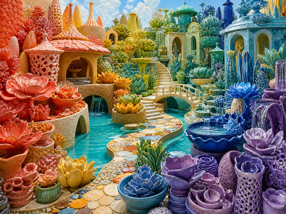 Mineral Colour Garden, an illustrated abstract worlds jigsaw puzzle scene