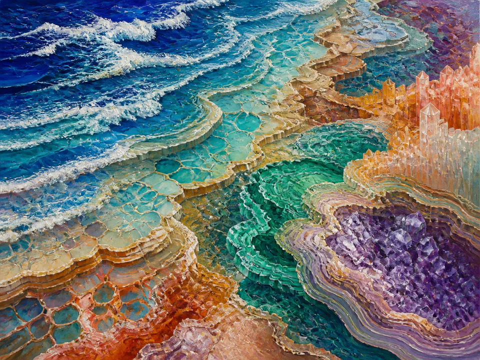 Mineral Geometric Tide, an illustrated abstract worlds jigsaw puzzle scene