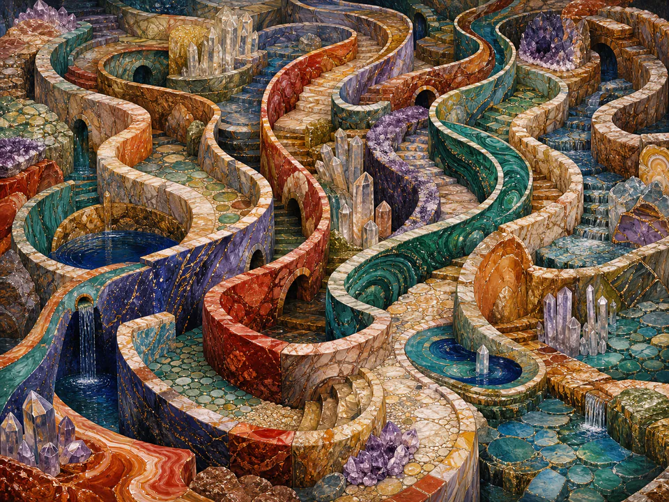 Mineral Painted Labyrinth, an illustrated abstract worlds jigsaw puzzle scene