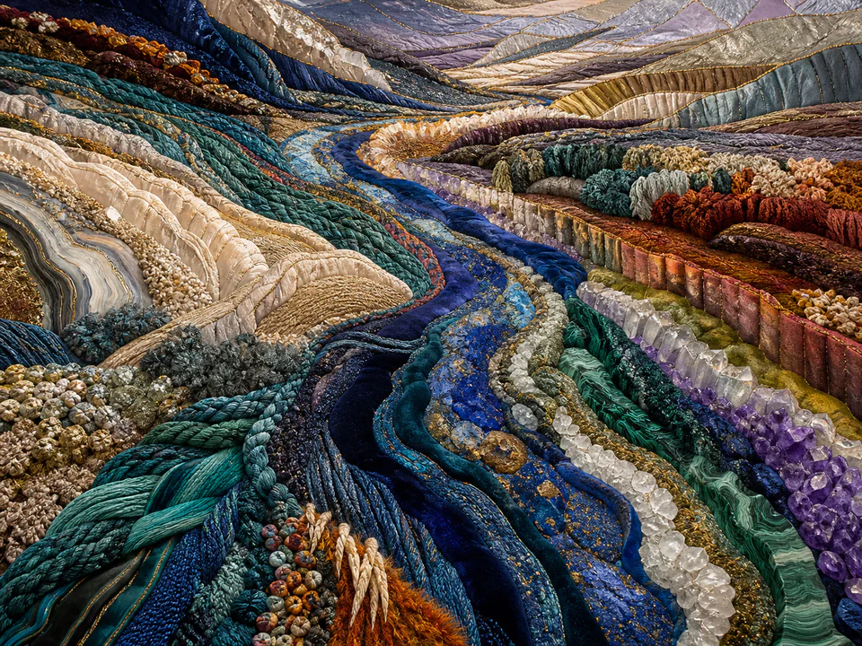 Mineral Textile Landscape, an illustrated abstract worlds jigsaw puzzle scene