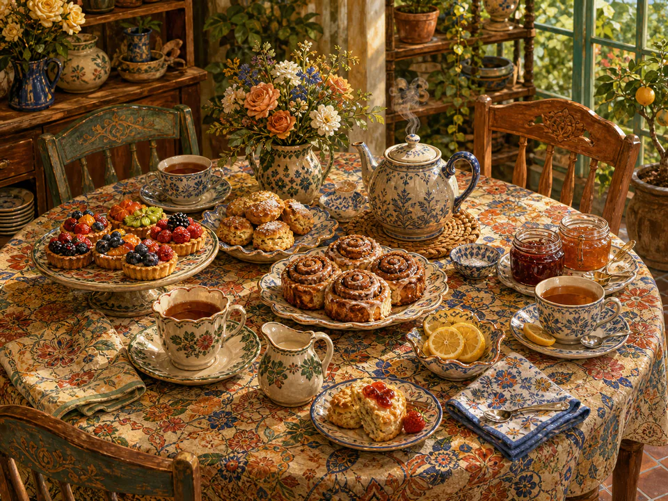 Cinnamon Tea Table, an illustrated cafés & kitchens jigsaw puzzle scene