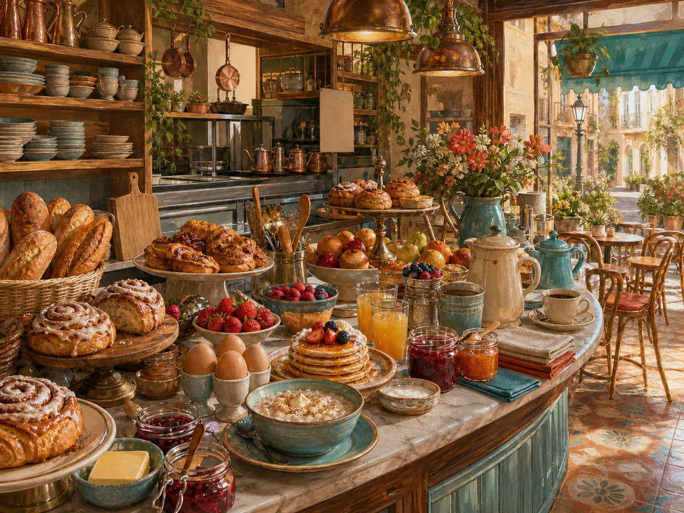 Cinnamon Breakfast Counter, an illustrated cafés & kitchens jigsaw puzzle scene