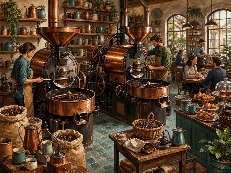 Cinnamon Coffee Roastery, an illustrated cafés & kitchens jigsaw puzzle scene
