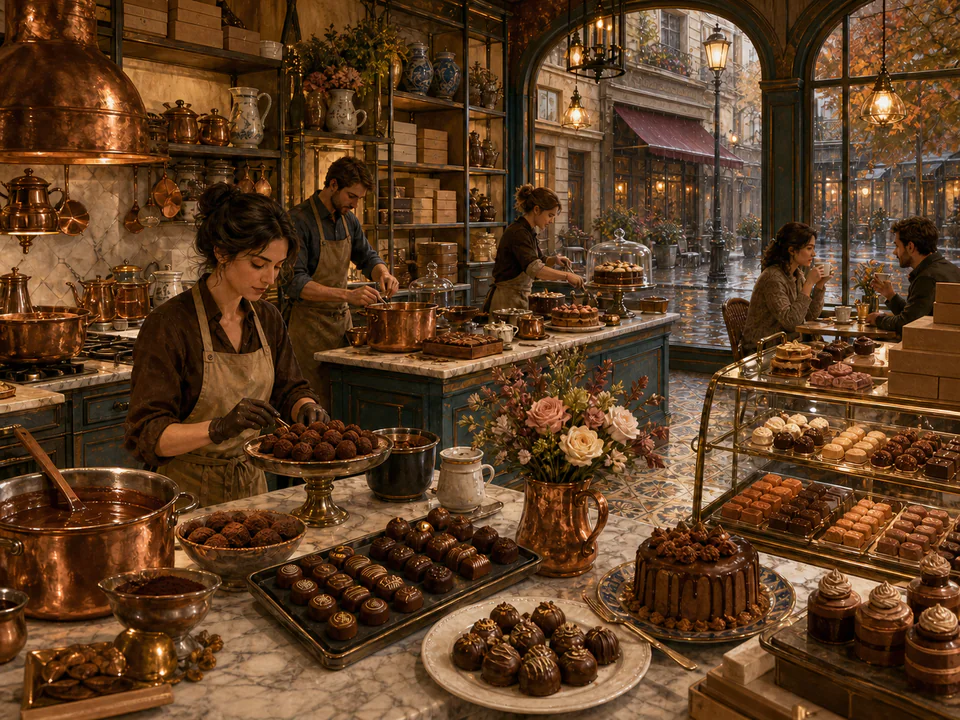 Cinnamon Chocolate Shop, an illustrated cafés & kitchens jigsaw puzzle scene