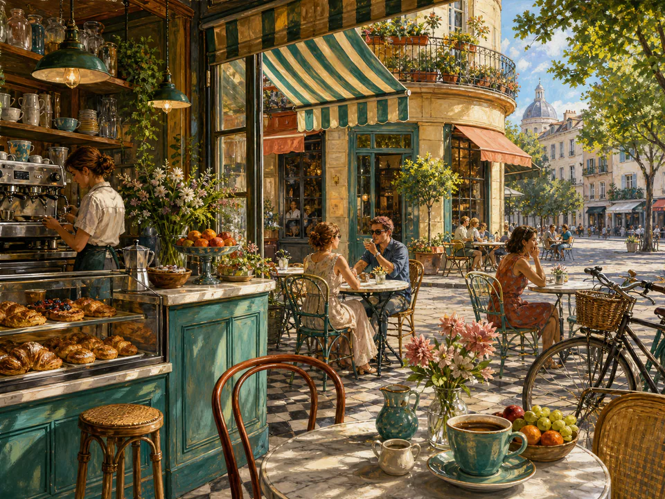 Morning Corner Café, an illustrated cafés & kitchens jigsaw puzzle scene