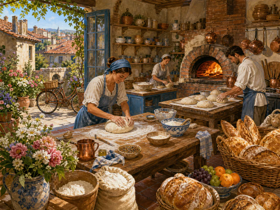 Morning Bakers Kitchen, an illustrated cafés & kitchens jigsaw puzzle scene