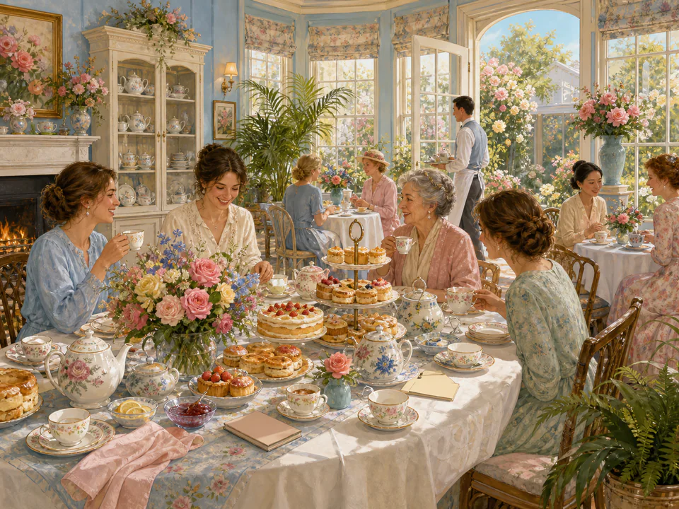 Morning Tea Table, an illustrated cafés & kitchens jigsaw puzzle scene