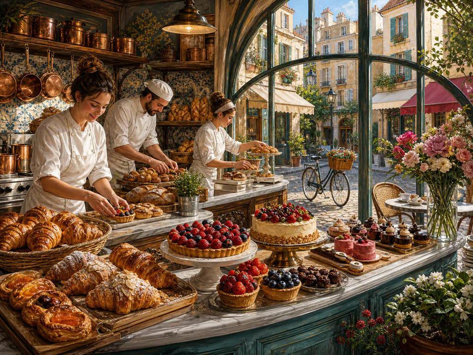 Morning Pastry Window, an illustrated cafés & kitchens jigsaw puzzle scene
