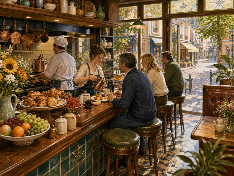 Morning Breakfast Counter, an illustrated cafés & kitchens jigsaw puzzle scene