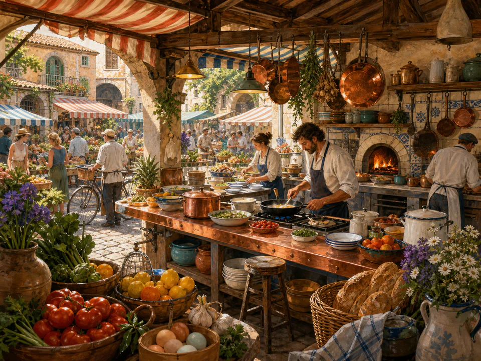 Morning Market Kitchen, an illustrated cafés & kitchens jigsaw puzzle scene