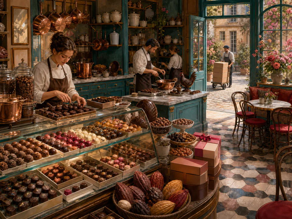 Morning Chocolate Shop, an illustrated cafés & kitchens jigsaw puzzle scene