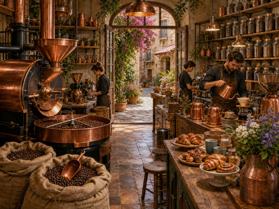 Copper Coffee Roastery, an illustrated cafés & kitchens jigsaw puzzle scene