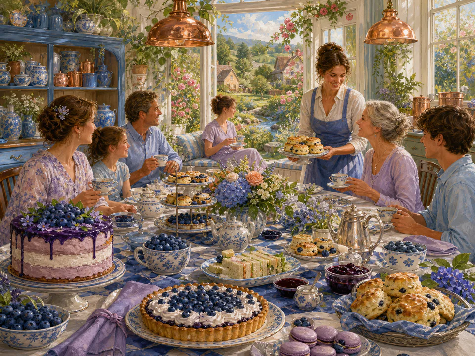Blueberry Tea Table, an illustrated cafés & kitchens jigsaw puzzle scene
