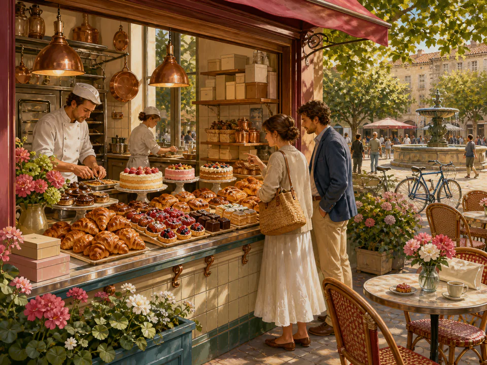 Sunday Pastry Window, an illustrated cafés & kitchens jigsaw puzzle scene