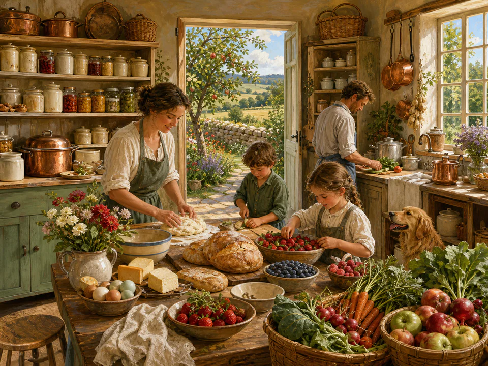 Sunday Farmhouse Pantry, an illustrated cafés & kitchens jigsaw puzzle scene