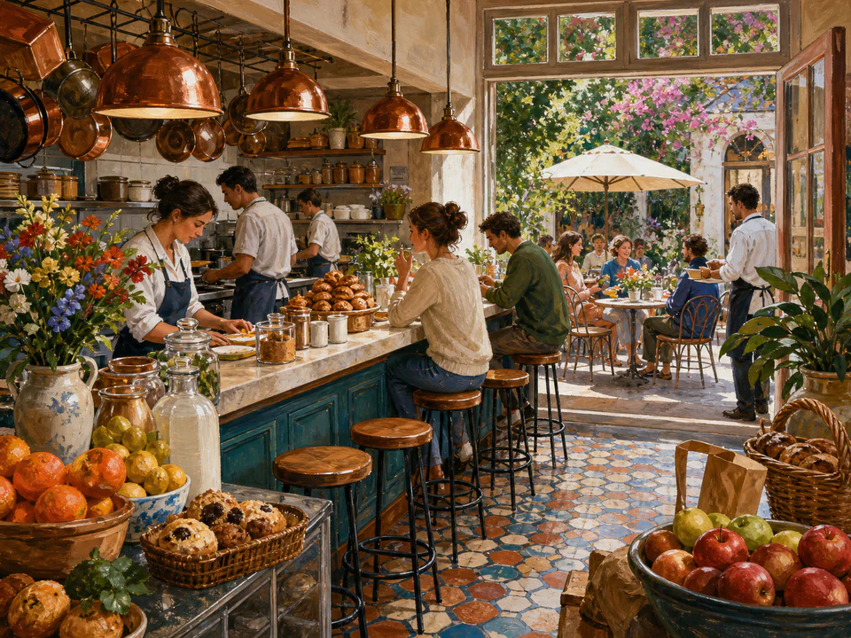Sunday Breakfast Counter, an illustrated cafés & kitchens jigsaw puzzle scene