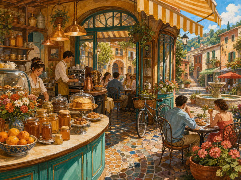 Honey Corner Café, an illustrated cafés & kitchens jigsaw puzzle scene