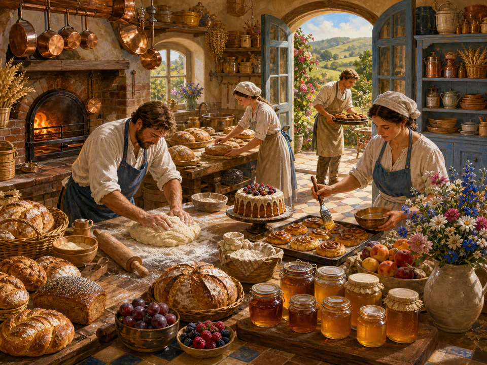 Honey Bakers Kitchen, an illustrated cafés & kitchens jigsaw puzzle scene