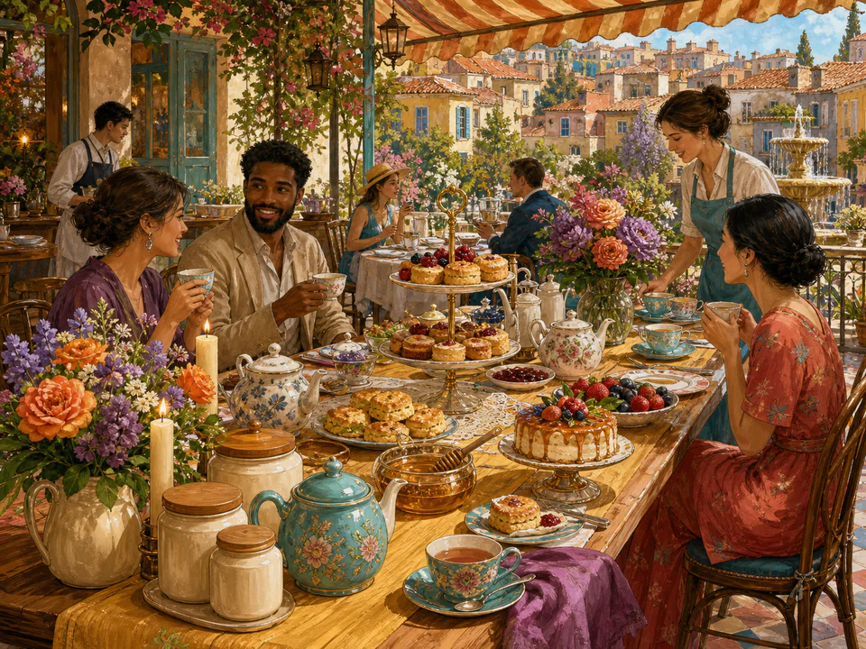 Honey Tea Table, an illustrated cafés & kitchens jigsaw puzzle scene