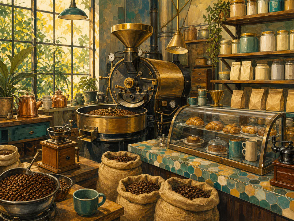 Honey Coffee Roastery, an illustrated cafés & kitchens jigsaw puzzle scene