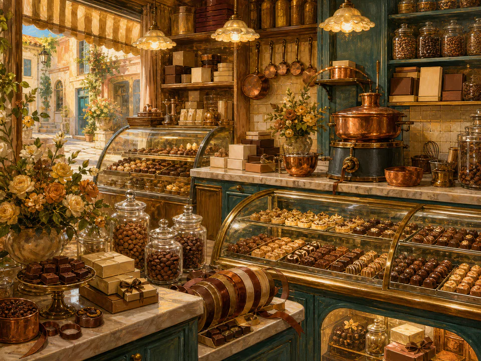 Honey Chocolate Shop, an illustrated cafés & kitchens jigsaw puzzle scene