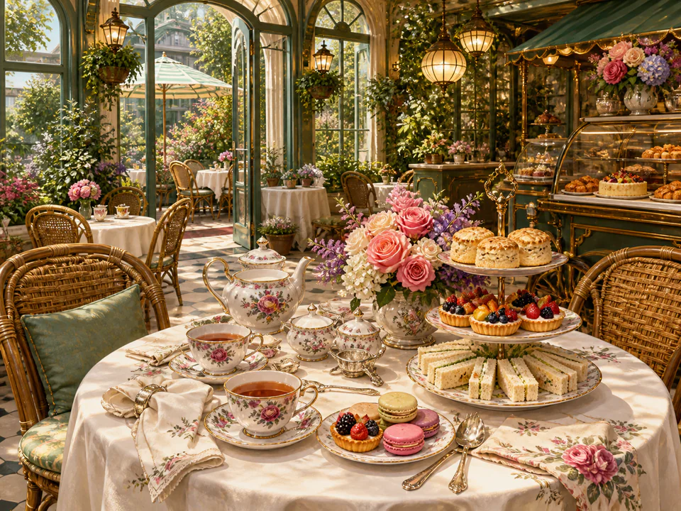 Bistro Tea Table, an illustrated cafés & kitchens jigsaw puzzle scene